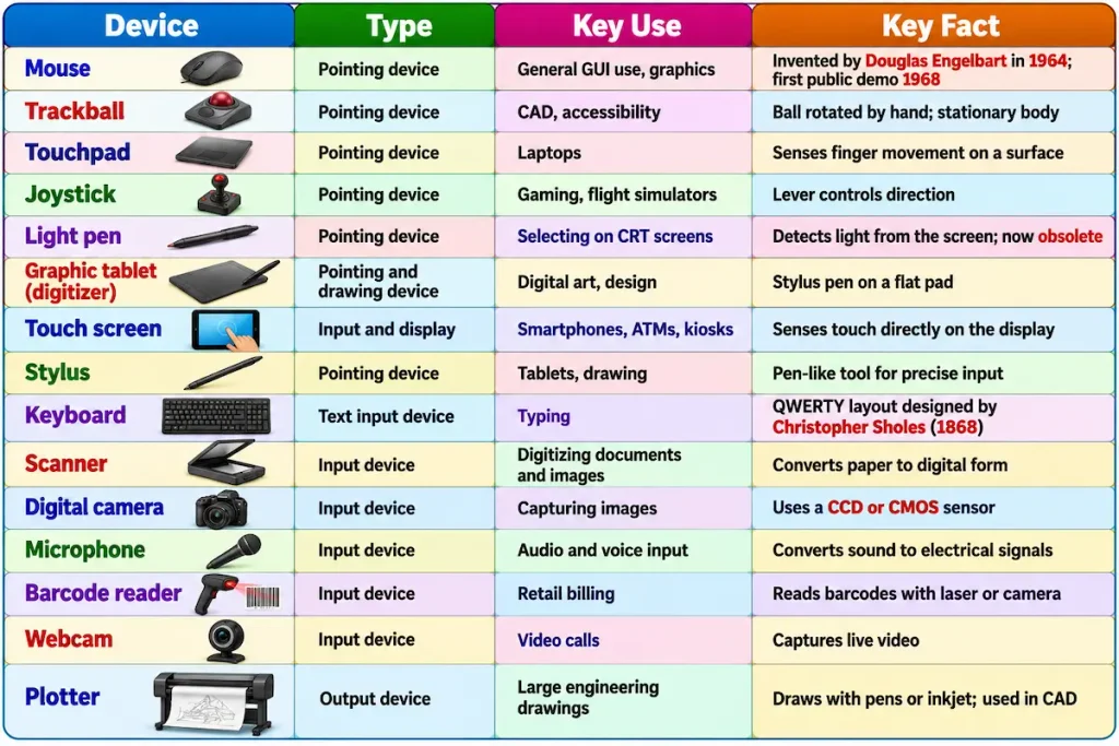 Computer Input and Output Devices Chart